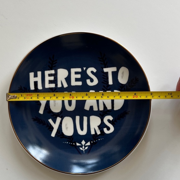 NWT WEST ELM DECORATIVE HERE IS TO YOU AND YOURS BLUE AND WHITE COLLECTORS PLATE - Picture 4 of 4